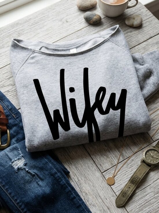 Tops - "Wifey" Graphic Off-the-Shoulder Sweatshirt